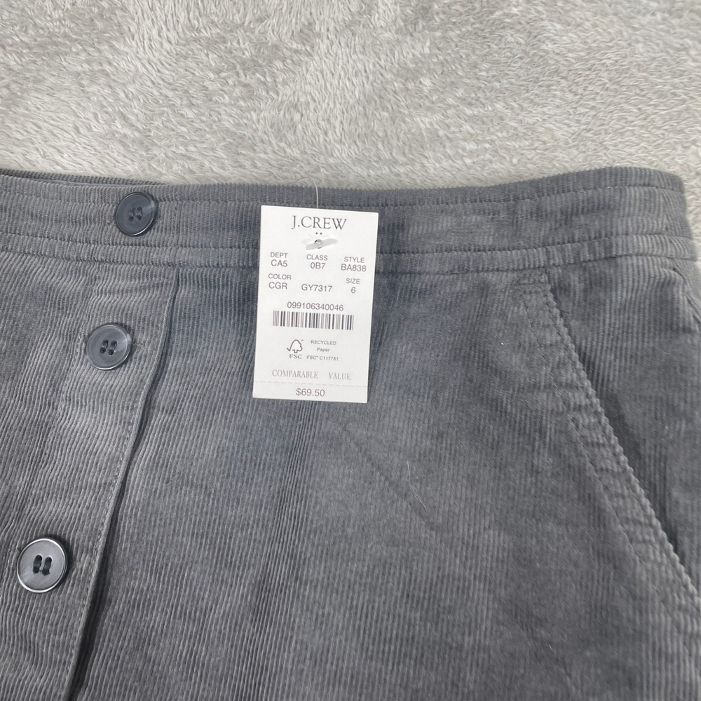 J Crew Corduroy Mini Skirt Womens 6 Gray Button Front Pockets - Picture 3 of 13